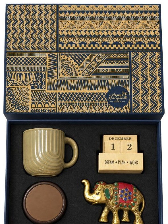 Curated corporate Diwali gift box with a painted lid